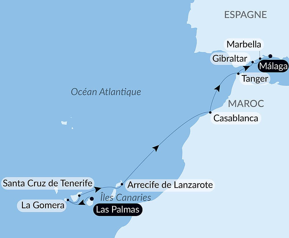 Canaries, Maroc et péninsule ibérique